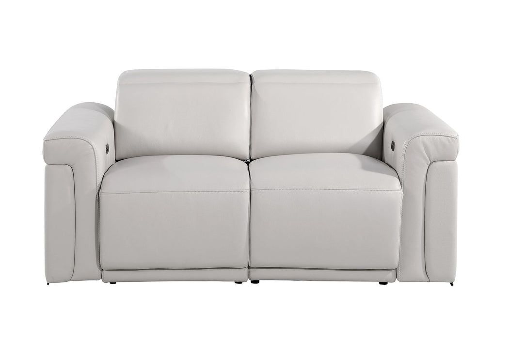 1126 DivanItalia Light Grey Power Reclining Loveseat | Italian Leather