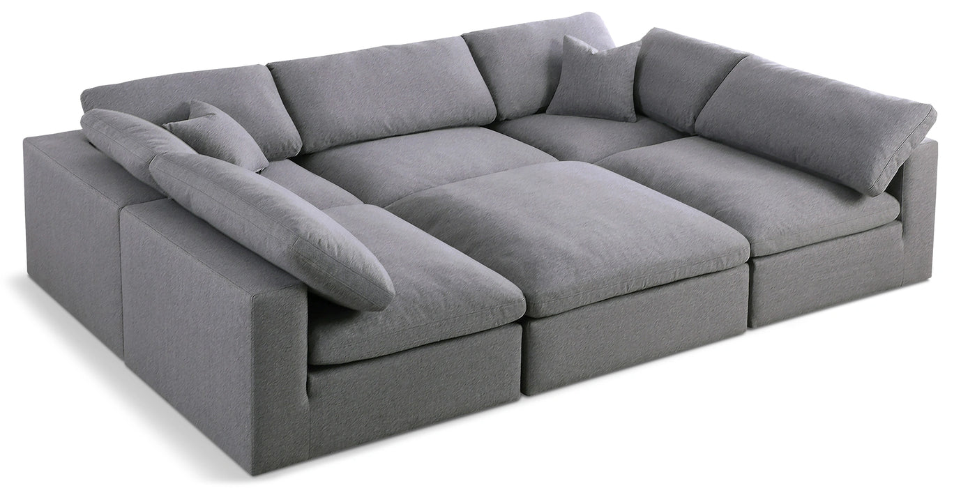 Serene Grey Linen Fabric Deluxe Cloud Modular Sectional