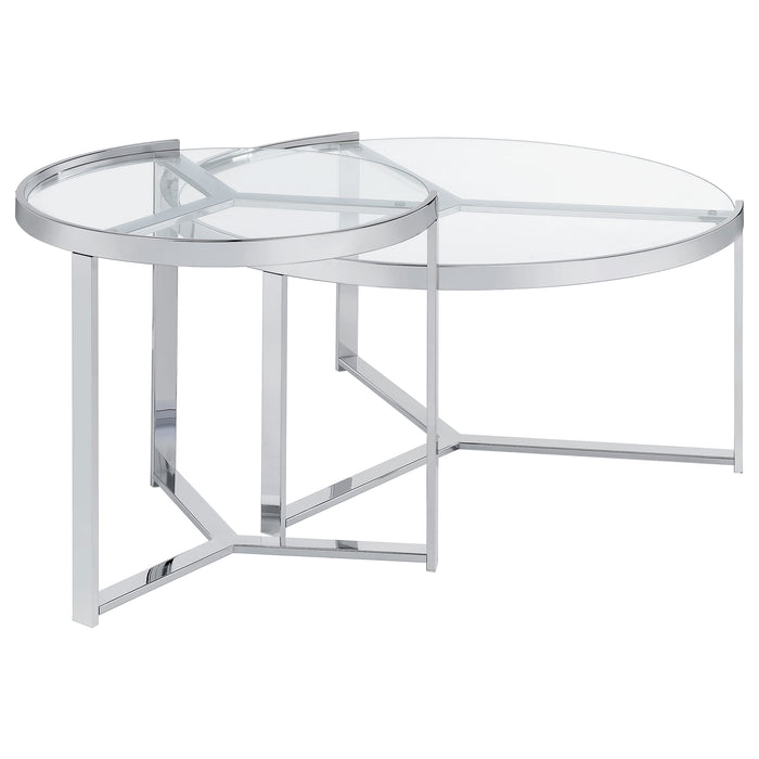 Delia 2-Piece Round Glass Top Nesting Coffee Table Clear and Chrome