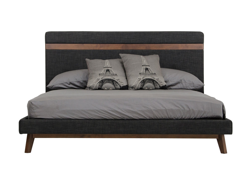 Dali Mid-Century Grey Fabric & Walnut Bed