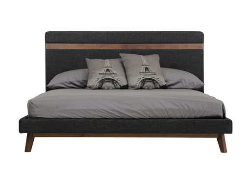 Dali Mid-Century Grey Fabric & Walnut Bed