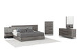 Enzo Italian Modern Grey Oak & Fabric Bed w/ Nightstands
