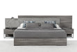 Eastern King Enzo Italian Modern Grey Oak & Fabric Bed w/ Nightstands