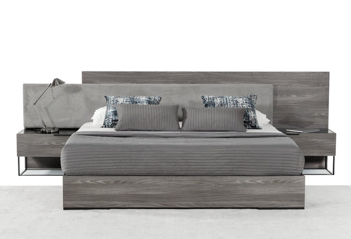 Eastern King Enzo Italian Modern Grey Oak & Fabric Bed w/ Nightstands