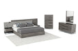 Enzo Italian Modern Grey Oak & Fabric Bed w/ Nightstands