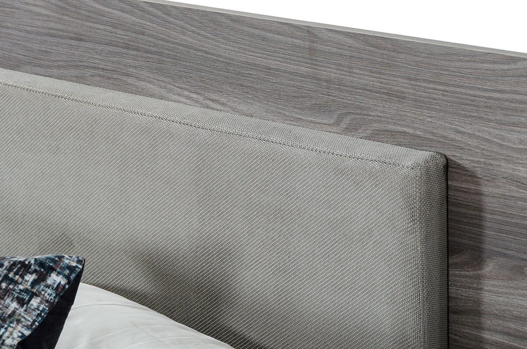 Enzo Italian Modern Grey Oak & Fabric Bed w/ Nightstands