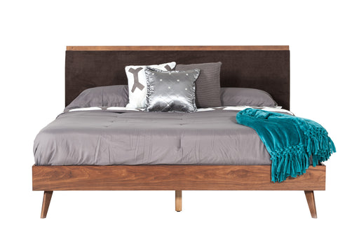 Marshall Mid-Century Modern Brown Fabric & Walnut Bed