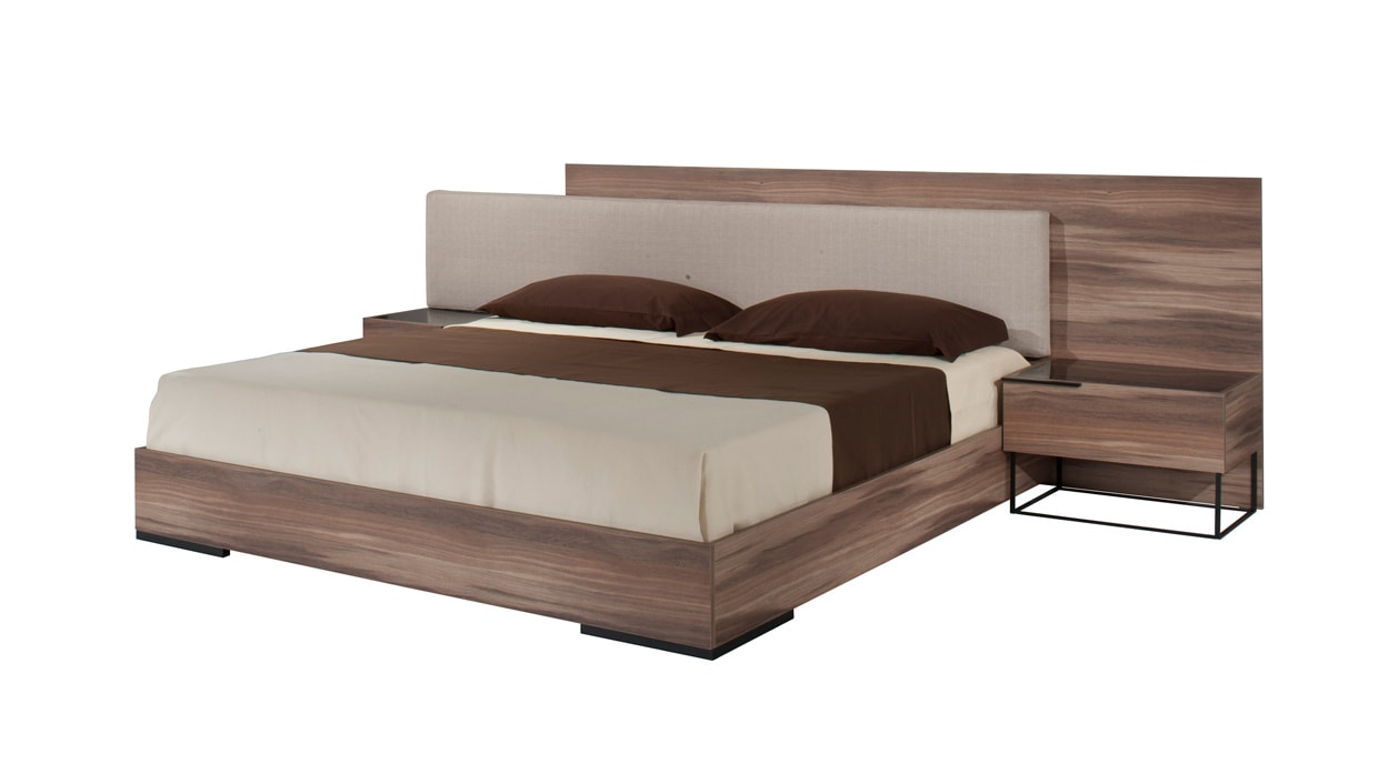 Matteo Italian Modern Eastern King Walnut & Fabric Bed