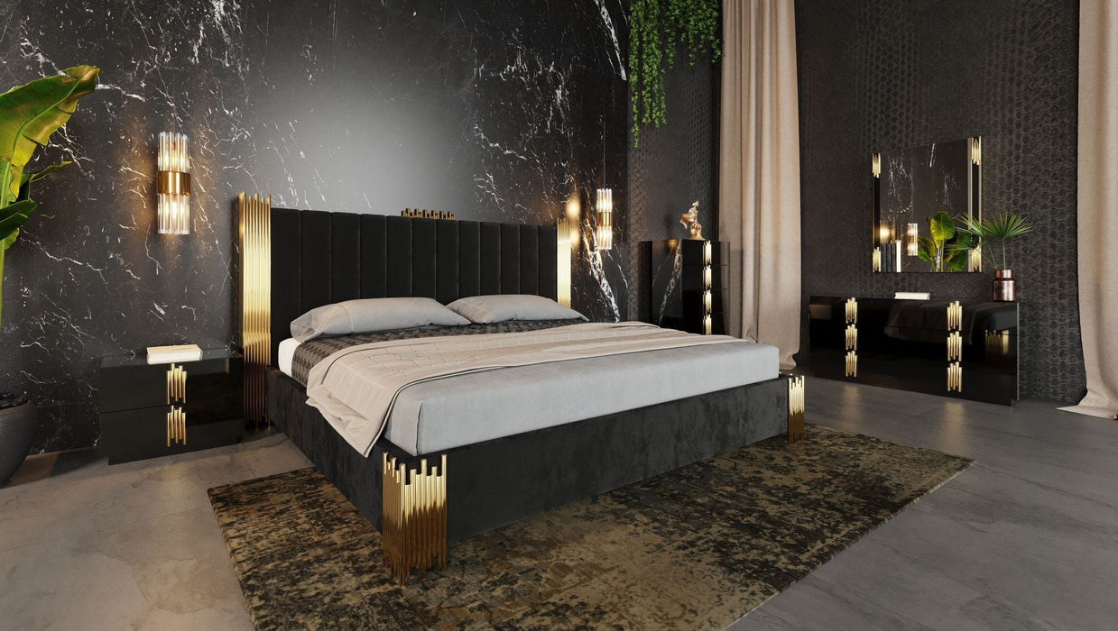 Queen Token Modern Black & Gold 4-Piece Bedroom Set