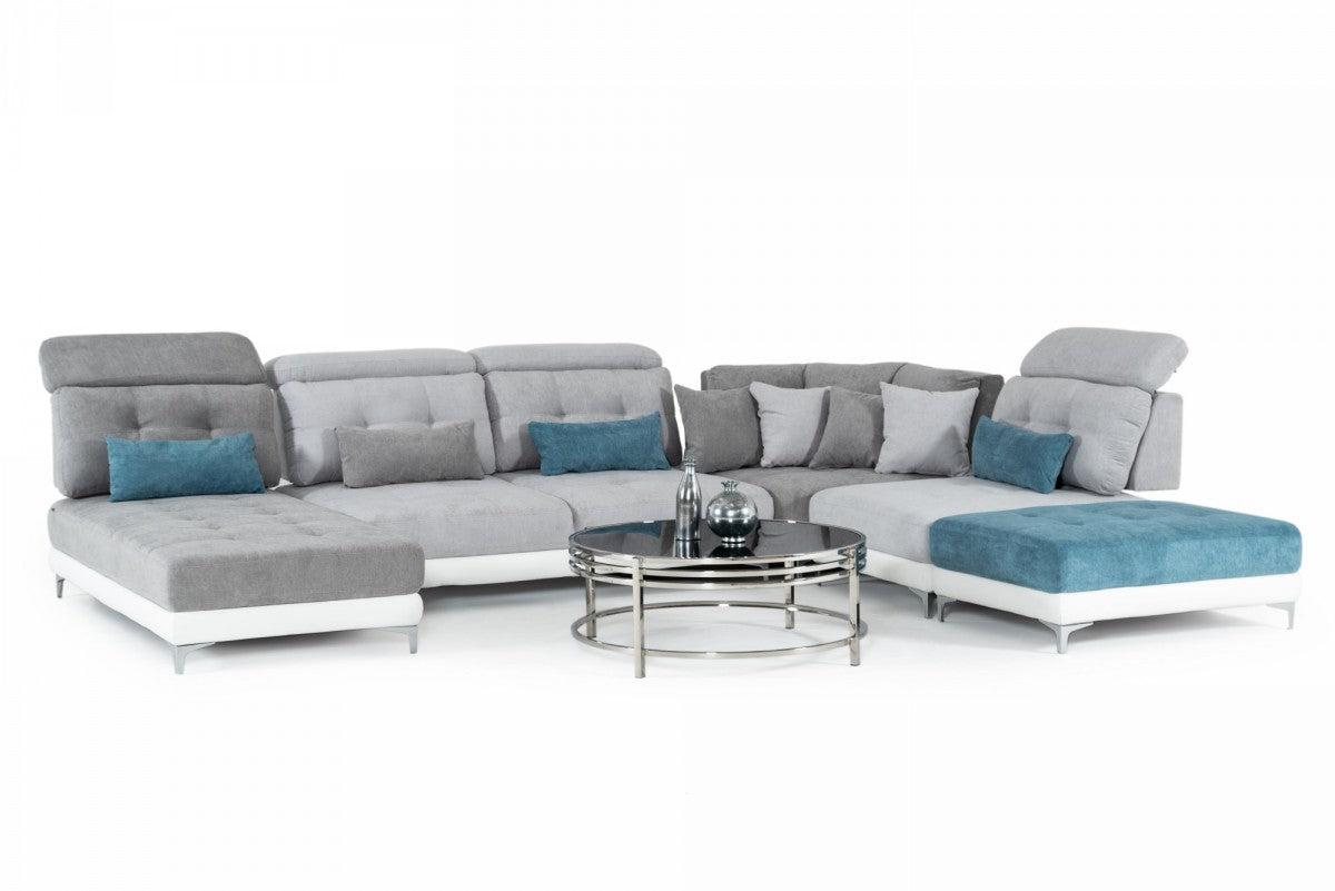 Savid - Italian Modern Medium Grey Fabric Configurable Sectional Sofa