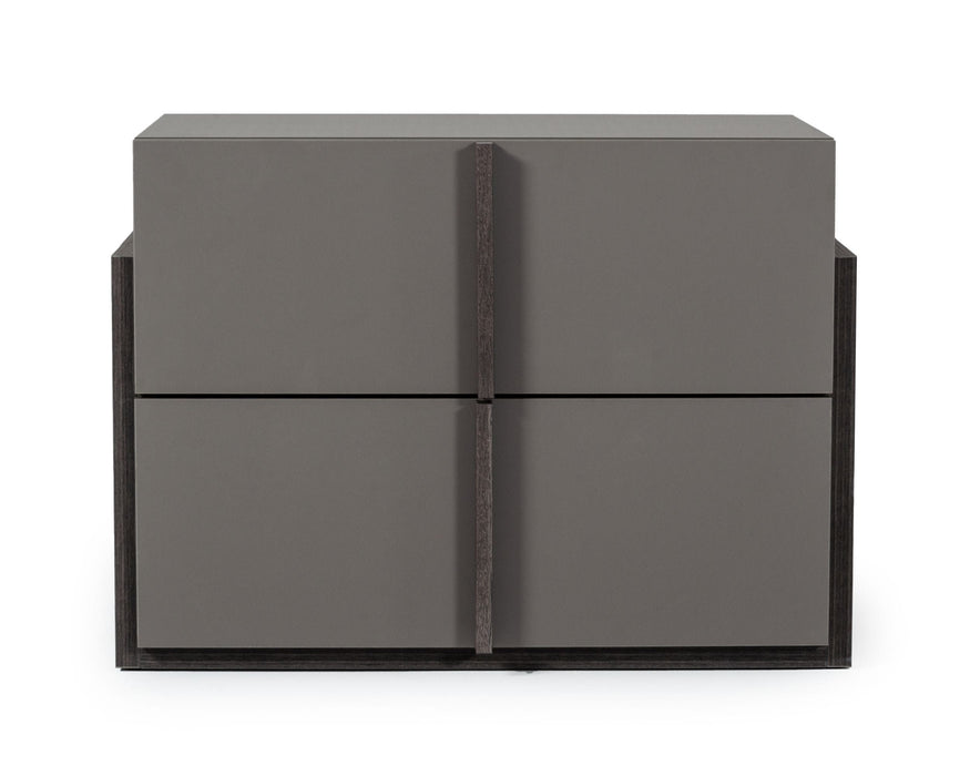 Lucia - Italian Modern Matte Grey / Elm Grey Bed + 2 Nightstands Set