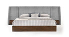 Eastern King Janice - Modern Grey Fabric and Walnut Bed and Nightstands