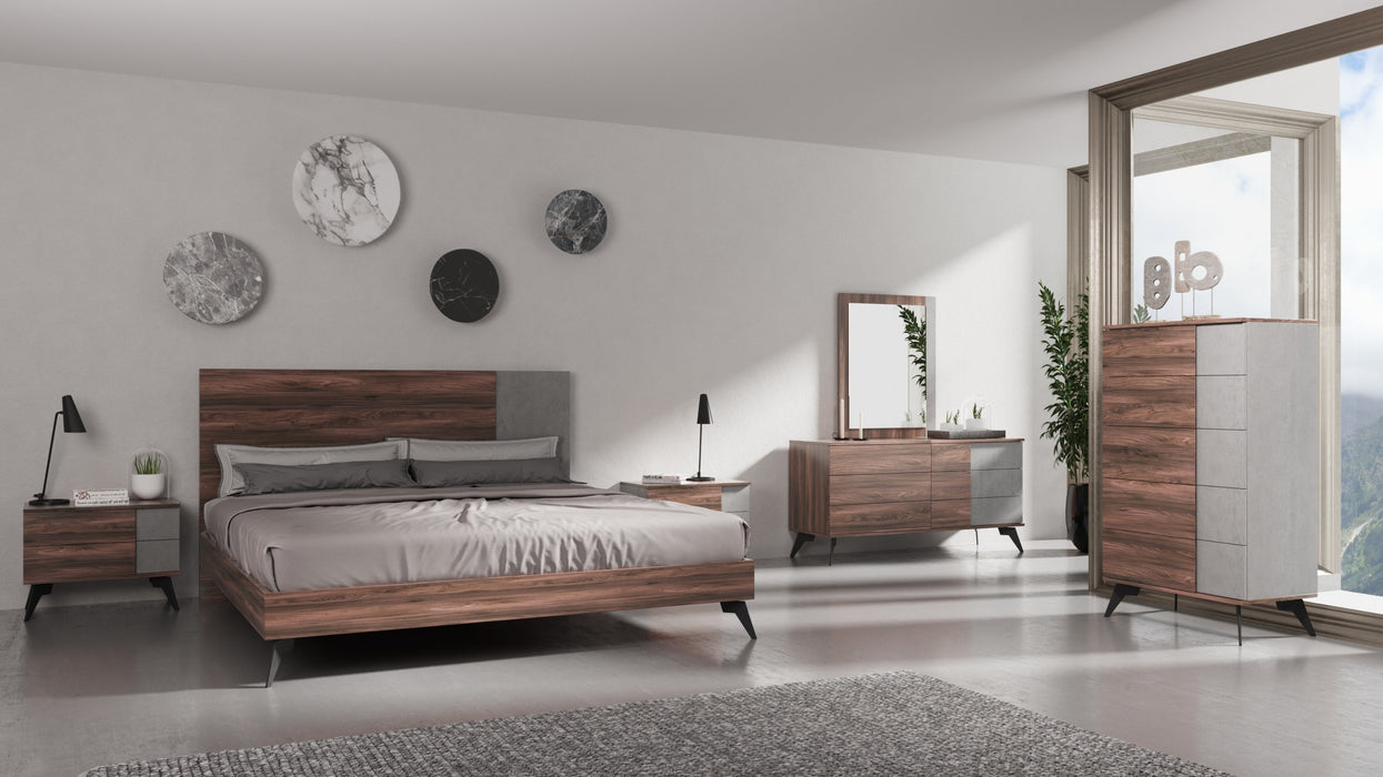 Eastern King Palermo - Italian Modern Faux Concrete & Noce Bodrum 4-Piece Bedroom Set