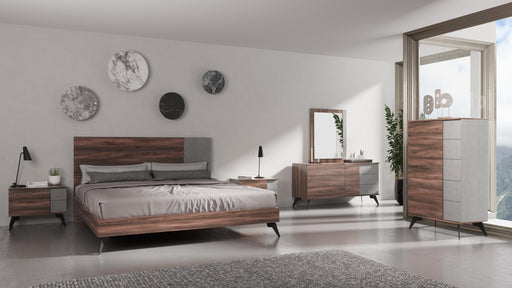 Eastern King Palermo - Italian Modern Faux Concrete & Noce Bodrum 4-Piece Bedroom Set