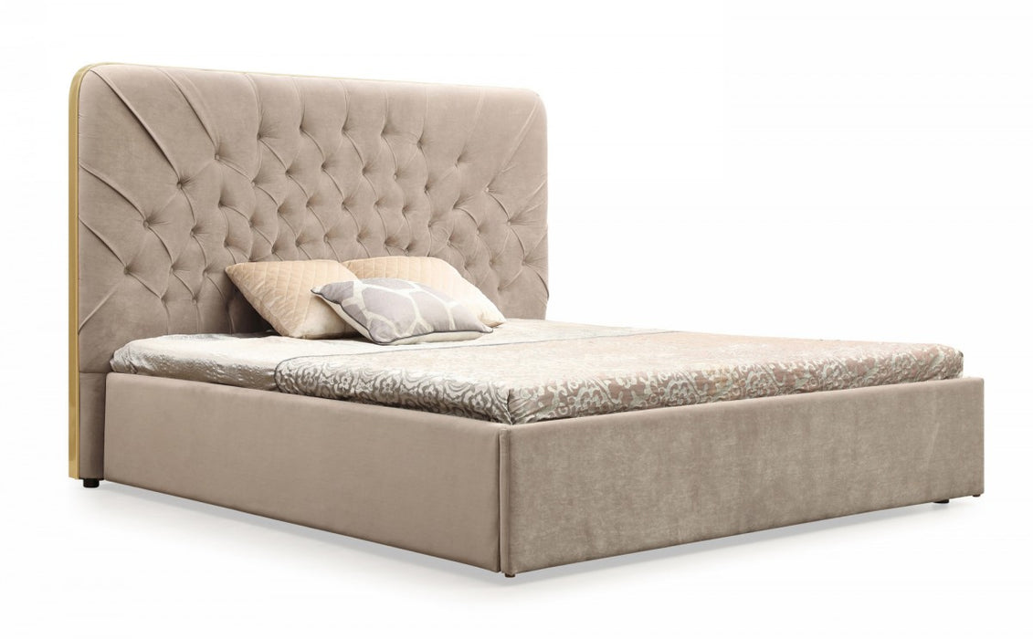 Moontide - Glam Beige Velvet and Brushed Brass Bed