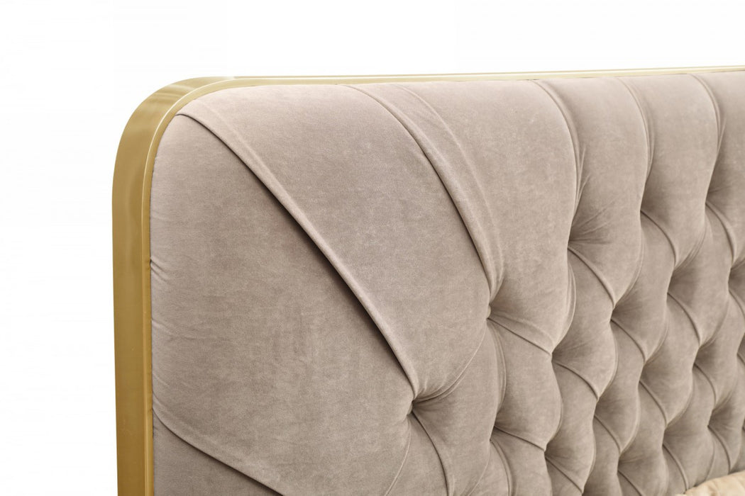 Moontide - Glam Beige Velvet and Brushed Brass Bed