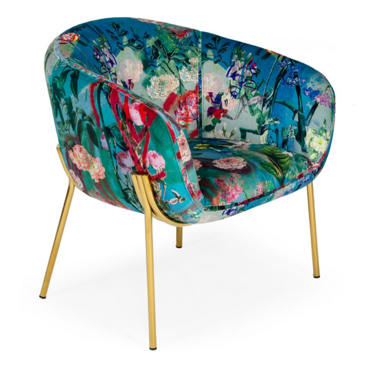Falco - Contemporary Floral Velvet and Gold Accent Chair