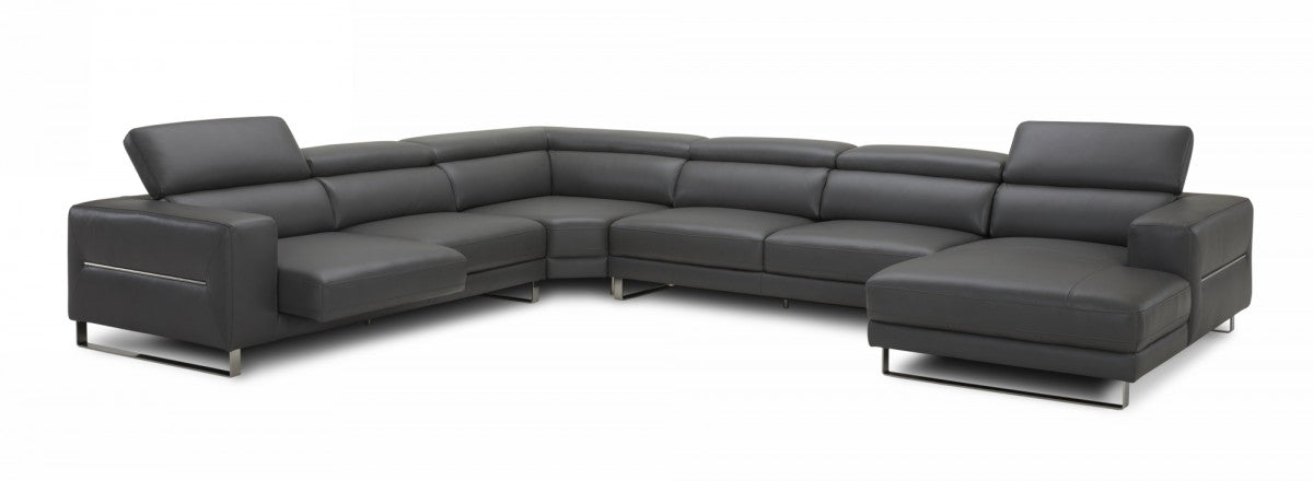 Hawani - Full Leather Sectional - Grey