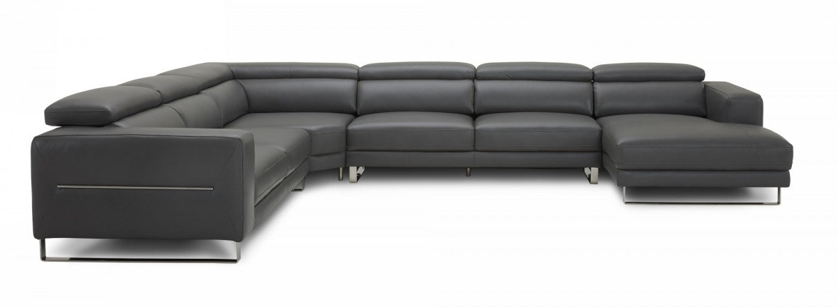 Hawani - Full Leather Sectional - Grey