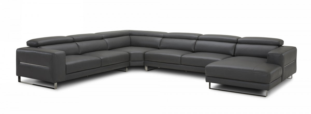 Hawani - Full Leather Sectional - Grey