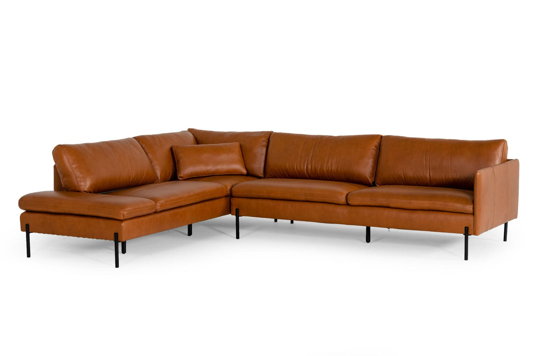 Sherry - Modern Cognac Leather Left Facing Sectional Sofa