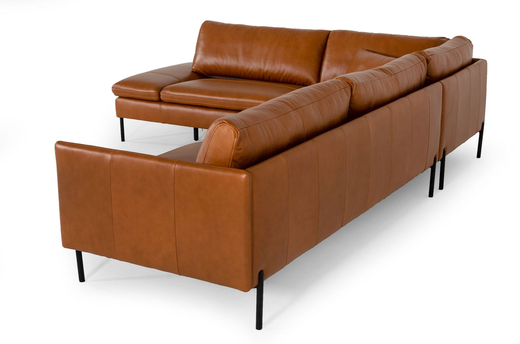 Sherry - Modern Cognac Leather Left Facing Sectional Sofa