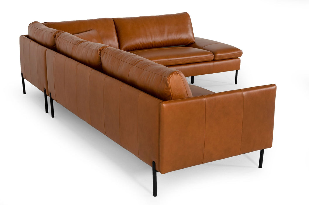 Sherry - Modern Cognac Leather Right Facing Sectional Sofa
