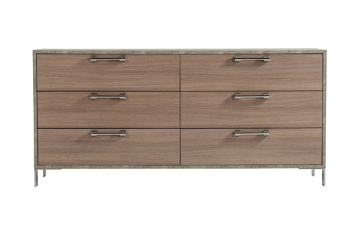 Boston - Modern Brown Oak & Brushed Stainless Steel Dresser
