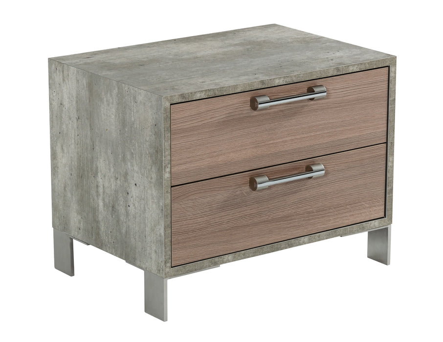 Boston - Modern Brown Oak & Brushed Stainless Steel Nightstand