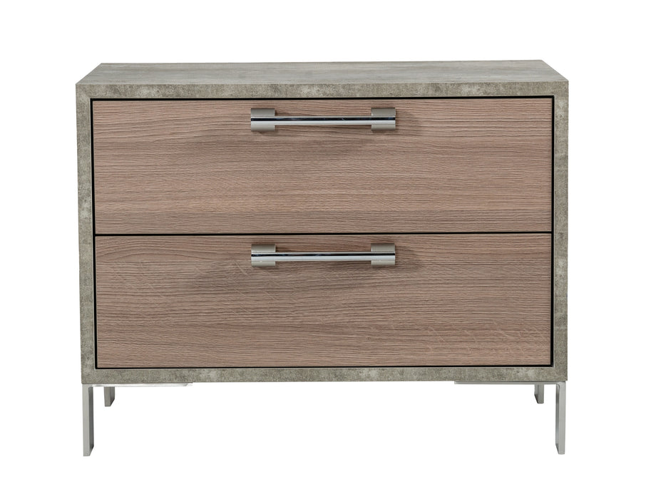 Boston - Modern Brown Oak & Brushed Stainless Steel Nightstand