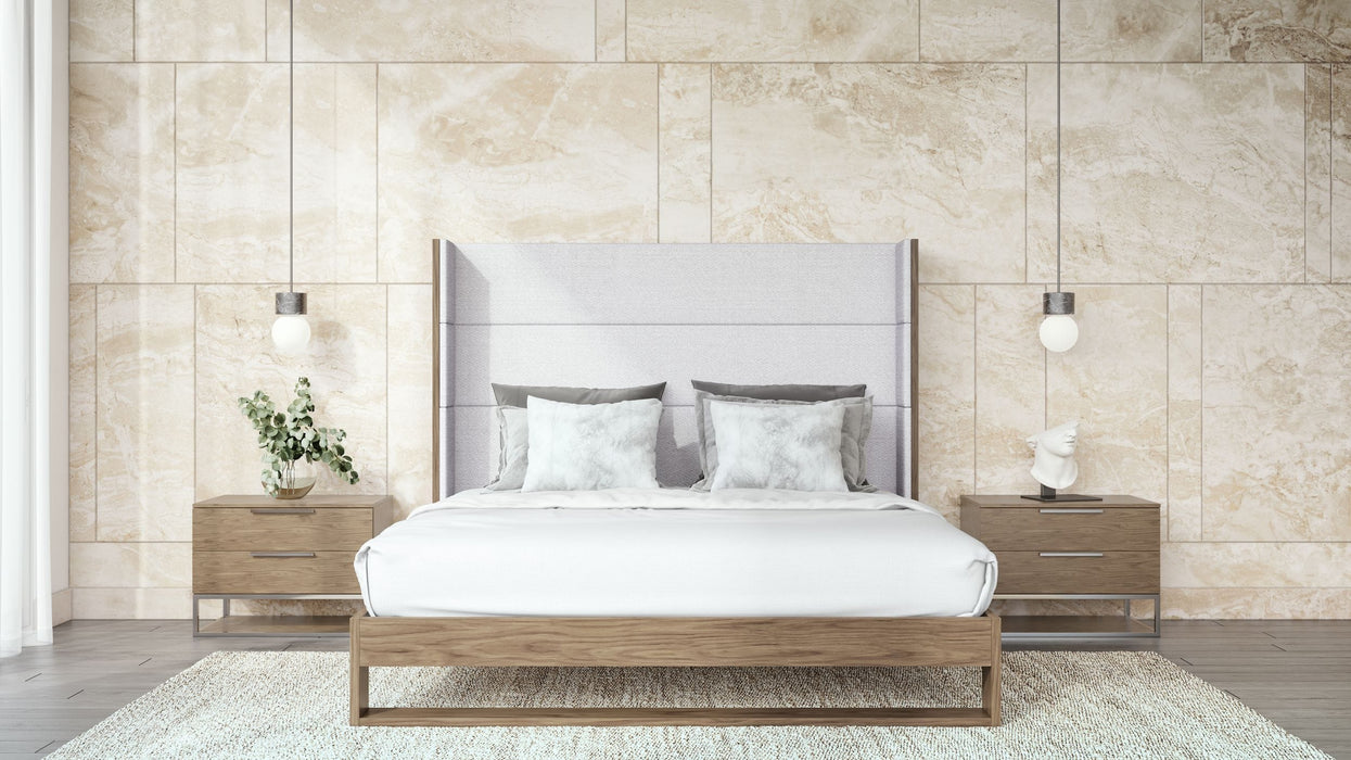 Helenora - Contemporary Grey Fabric & Walnut Trim Bed
