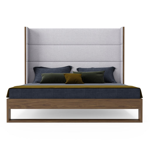 Helenora - Contemporary Grey Fabric & Walnut Trim Bed