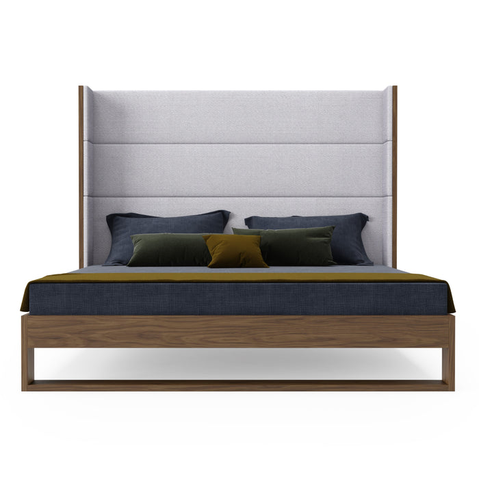 Helenora - Contemporary Grey Fabric & Walnut Trim Bed