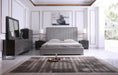 Eastern King Splendor - Silver & Grey Velvet Upholstered Platform Bed Set