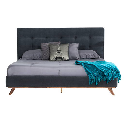 Addison Mid-Century Modern Grey Fabric & Walnut Bed