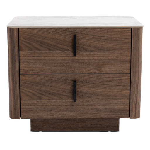 Chelton - Contemporary White Ceramic & Walnut Nightstand