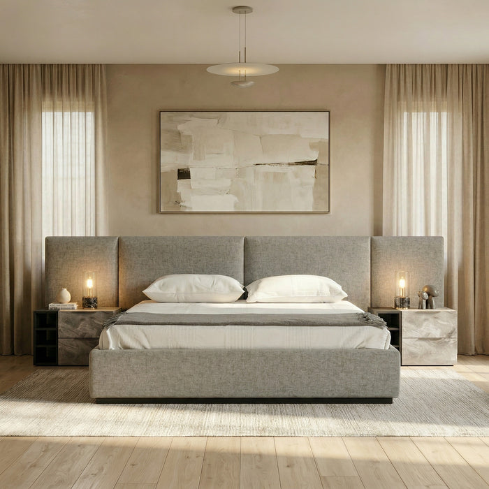 Maranello - Modern Grey Wash & Faux Marble Nightstand
