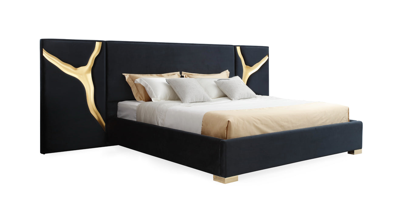 Aspen - Eastern King Glam Black Velvet & Gold Bed