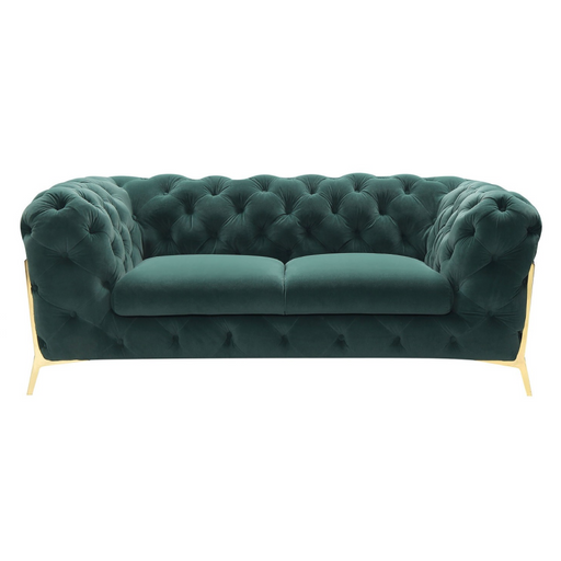 Quincey - Transitional Emerald Green Velvet Loveseat