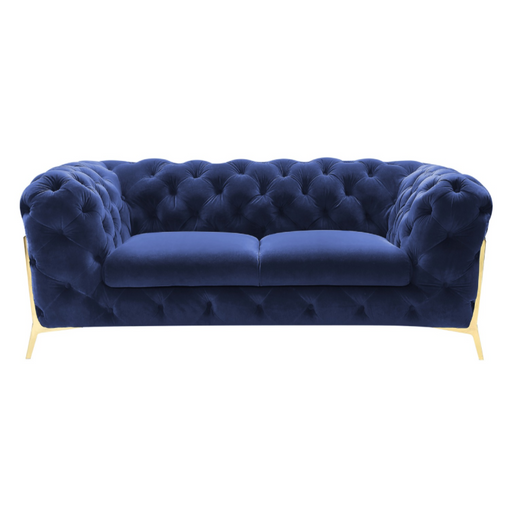 Quincey - Transitional Blue Velvet Loveseat