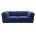 Quincey - Transitional Blue Velvet Loveseat