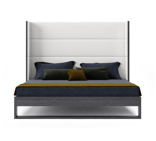 Heloise - Contemporary White Leather & Grey Elm Trim Bed