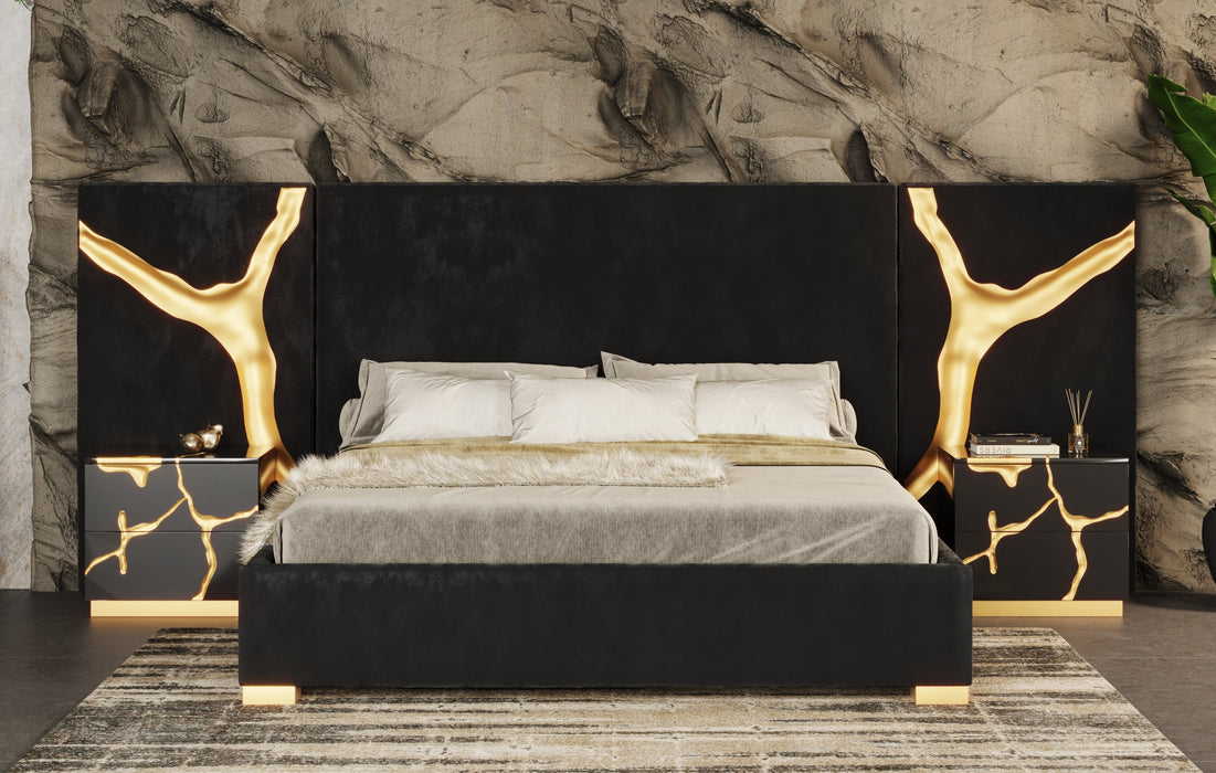 Aspen - Modern Black + Gold Bed + Nightstands