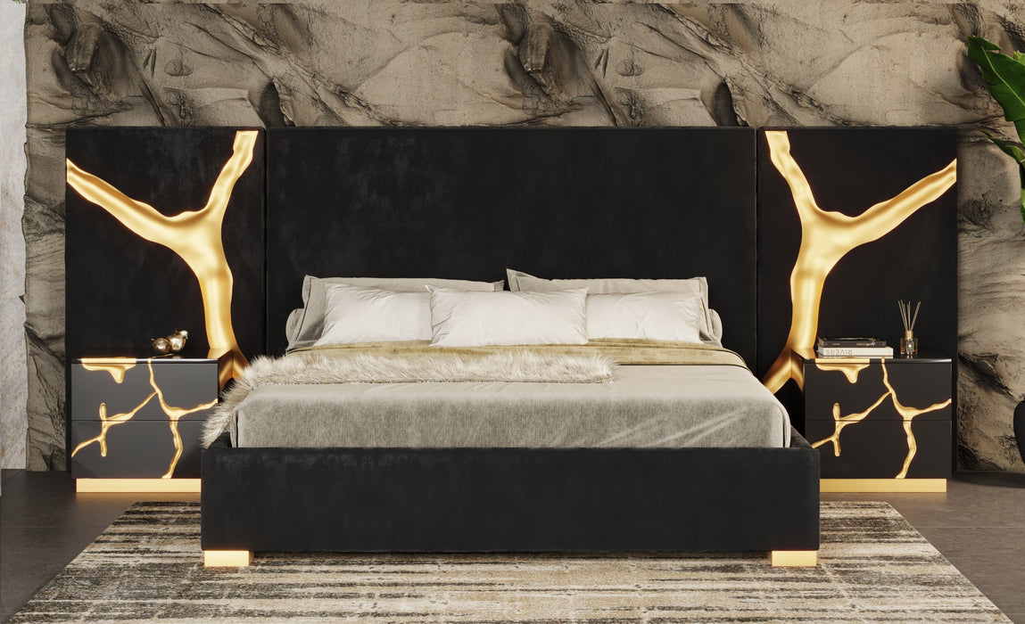 Aspen - Modern Black + Gold Bed + Nightstands