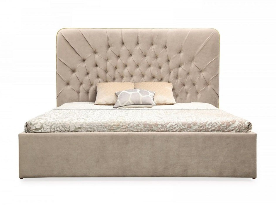 Moontide - Glam Beige Velvet and Brushed Brass Bed