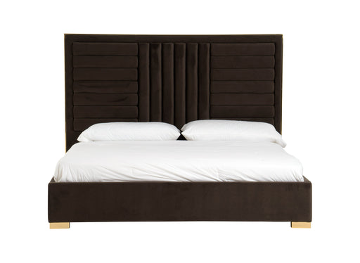 Daystar - Modern Dark Brown Velvet & Gold Bed