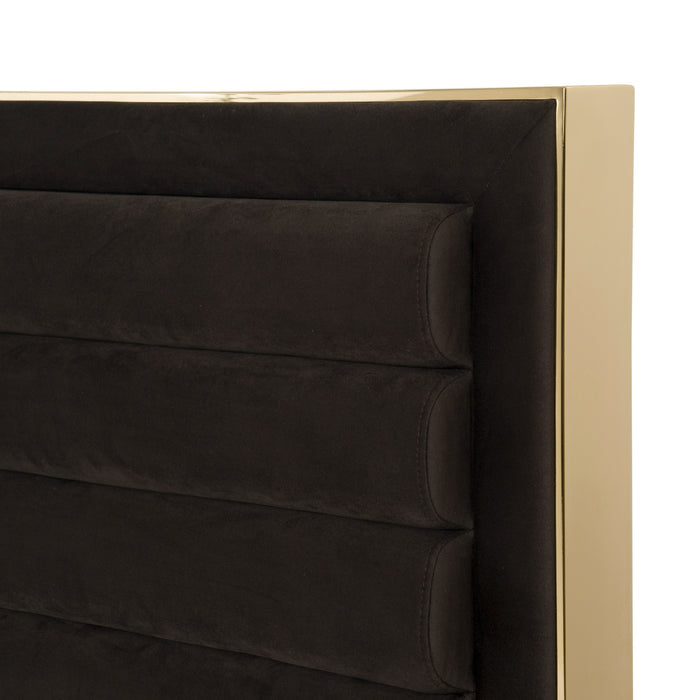 Daystar - Modern Dark Brown Velvet & Gold Bed