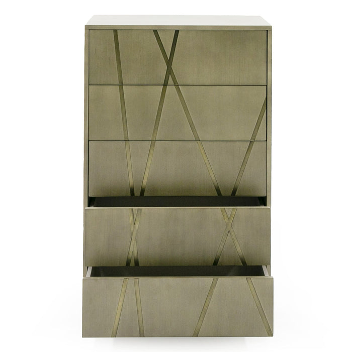 Nixa - Modern Wide Birch + Brushed Bronze Chest