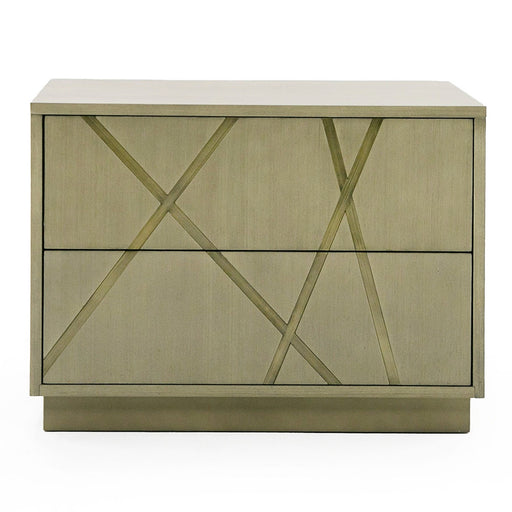 Nixa - Modern Wide Birch + Brushed Bronze Nightstand