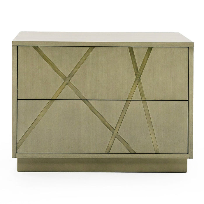 Nixa - Modern Wide Birch + Brushed Bronze Nightstand